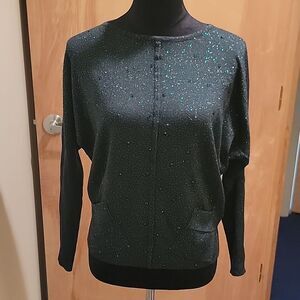 Christina Paris green sparkly metallic sweater sz med
